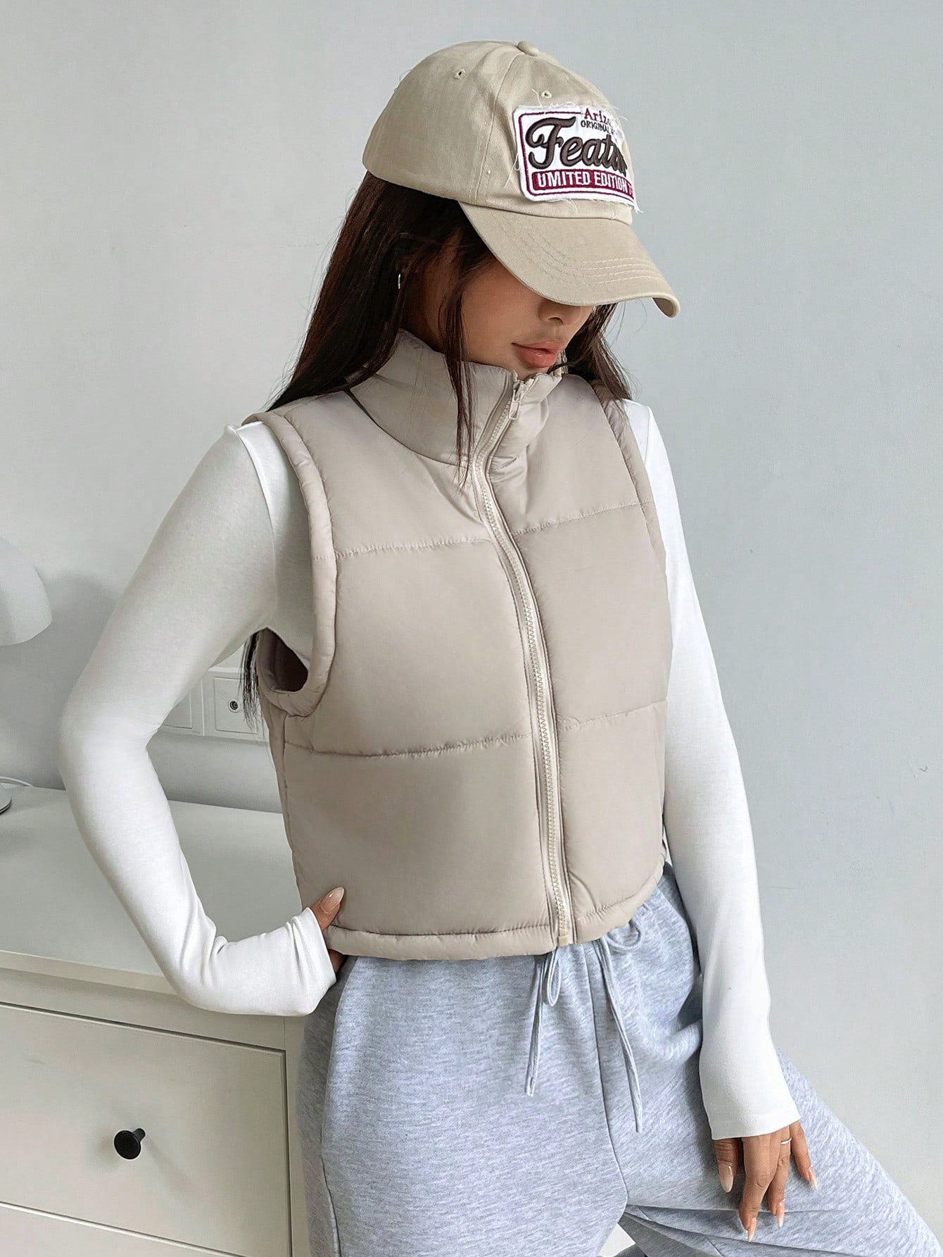 Zip Up Sleeveless Crop Vest Puffer Coat